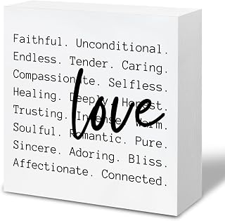 Love Words, Romance Valentines Day Gifts for Wife Husband, Love Definitions Decor, 5 x 5 Inch Wooden Box Sign for Desk Table Shelf