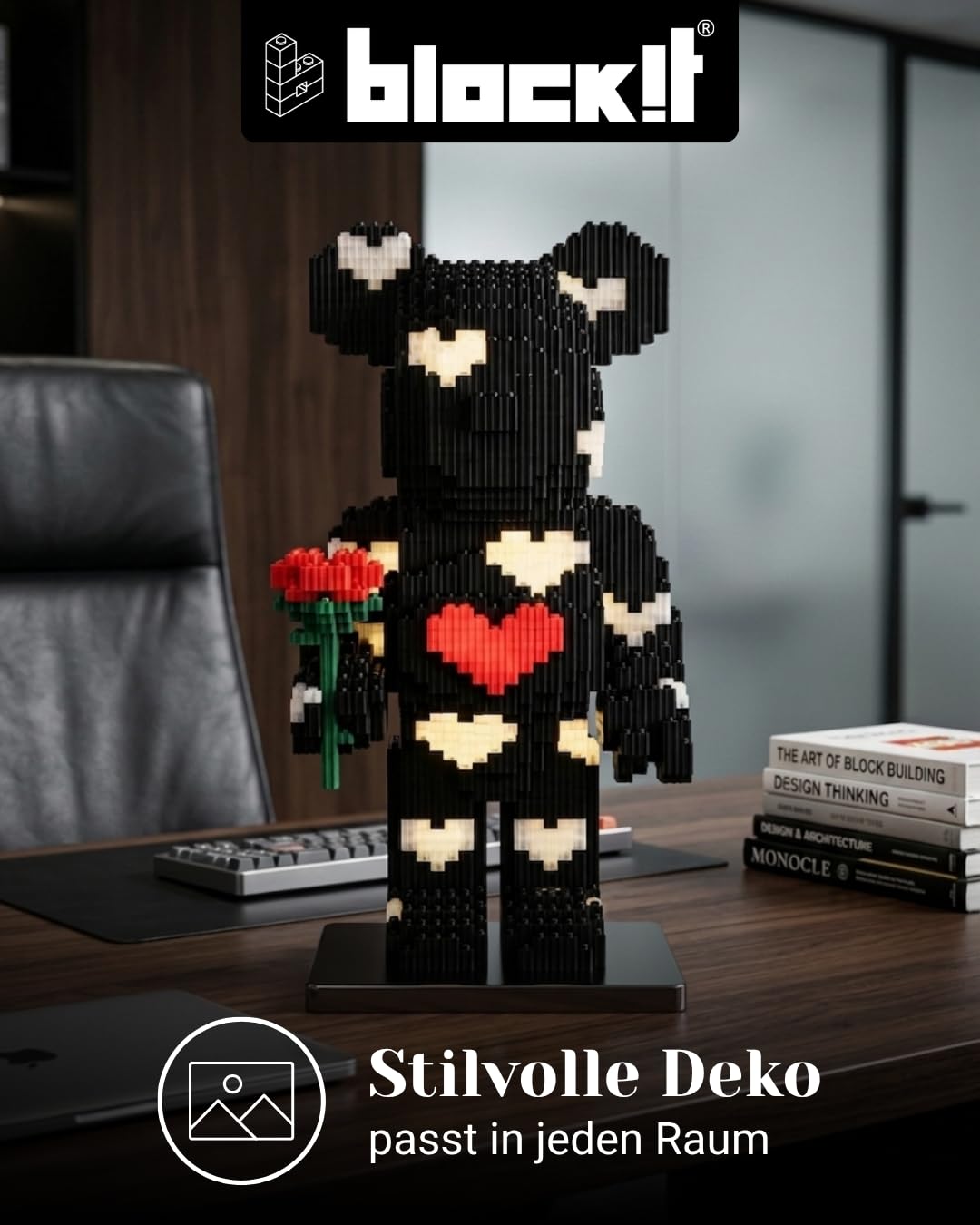 block!t Infinite Love Bear 3D-Klemmbaustein-Set mit LED | Das perfekte Date Night Geschenk für Paare | Gemeinsames Projekt für Jahrestag & Hochzeit | Inkl. Grußkarte & Sticker