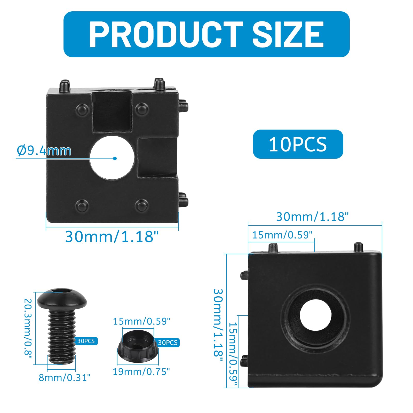 DBREAKS 10 pezzi 30x30 connettori angolari 3-Way Corner Cube, Profilo in alluminio 30x30 Accessori con viti e dadi, supporto angolare 3D per profilo estruso, nero