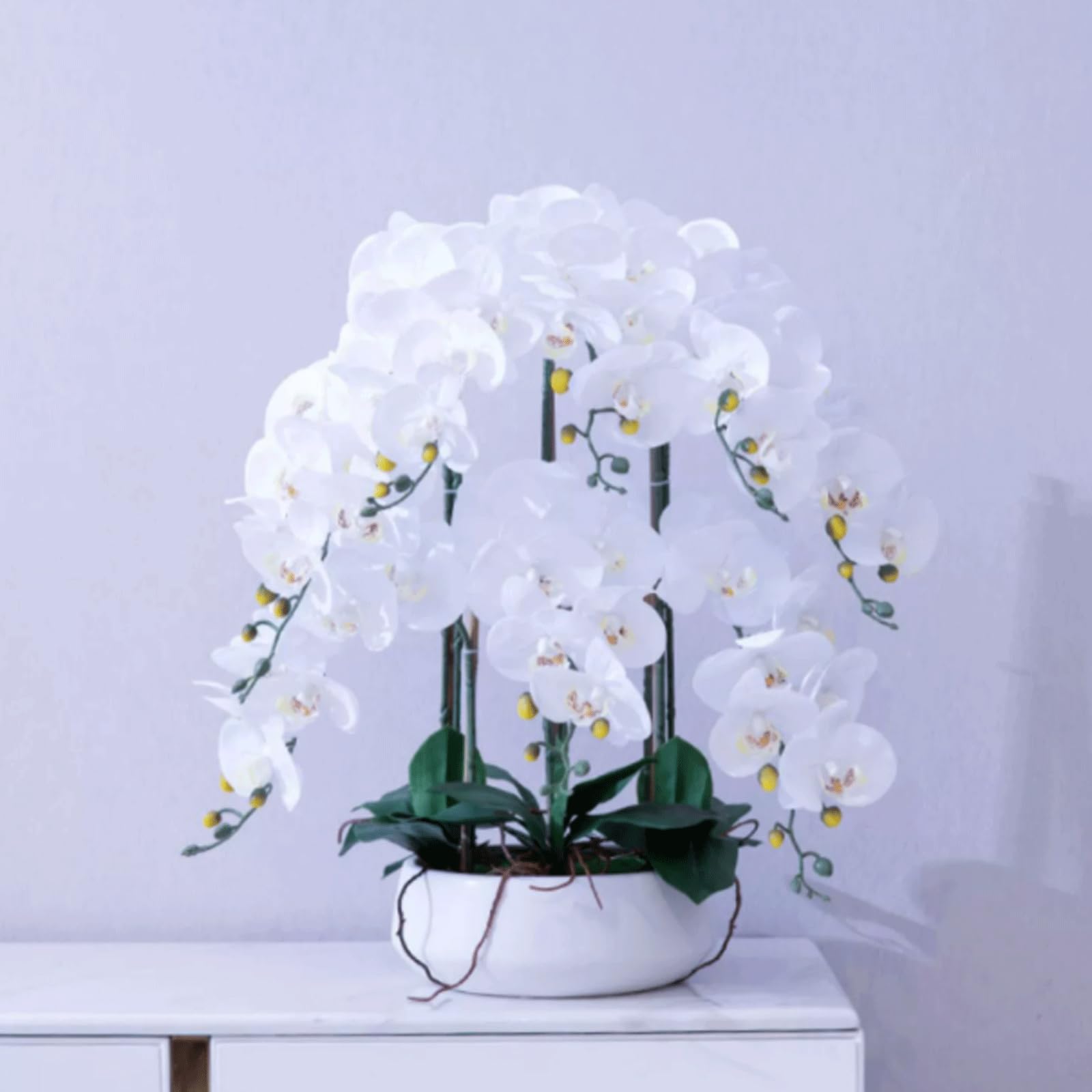 Orchidées artificielles en Soie avec Vase, Fausse décoration Florale, orchidée Artificielle de 47 cm, Fleurs de phalaenopsis artificielles, Fleurs artificielles