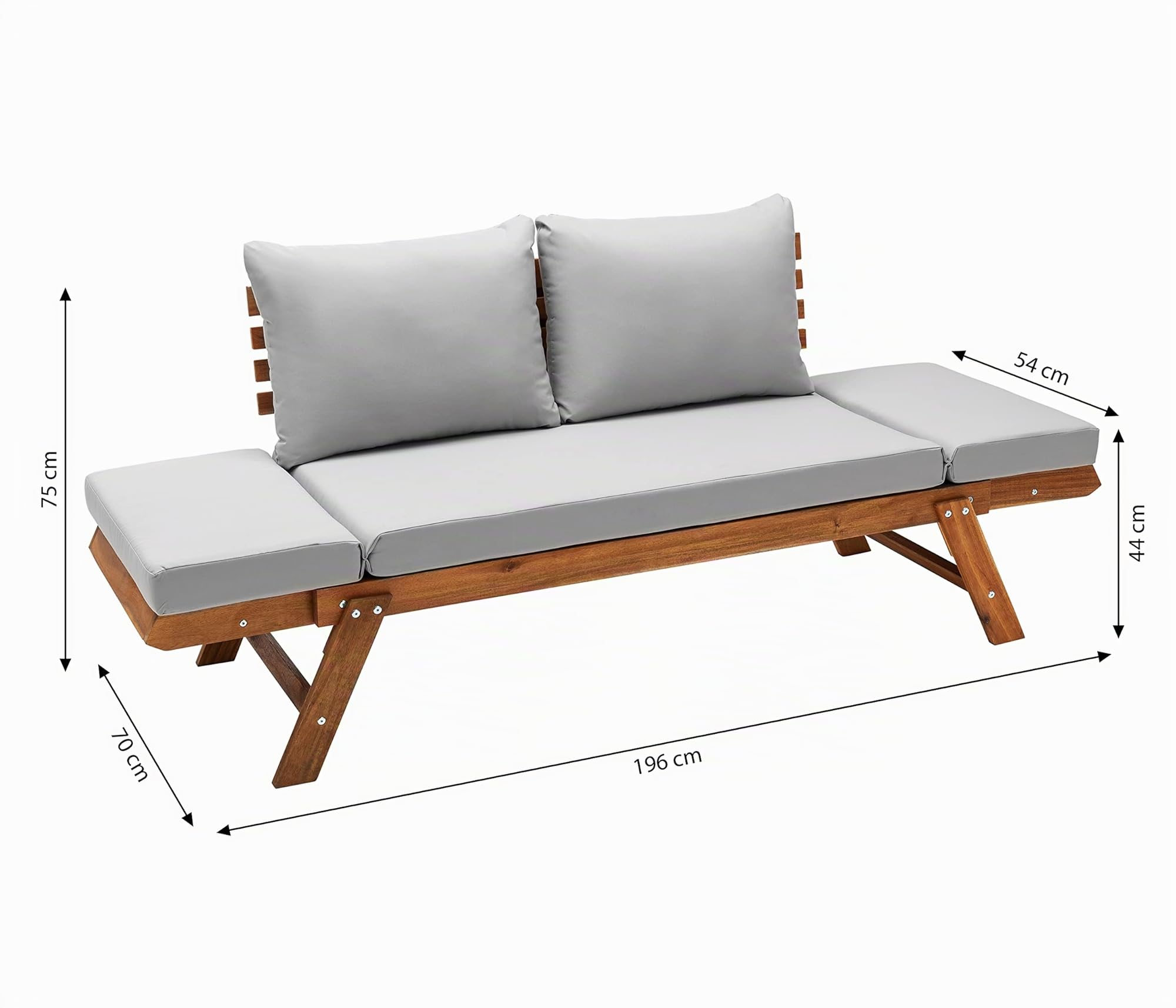 Dehner Gartenmöbel Sofa Macao, inkl. Polster, ca. 196 x 75 x 70 cm, FSC®-zertifiziertes Akazienholz/Polyester, geölt, braun/grau