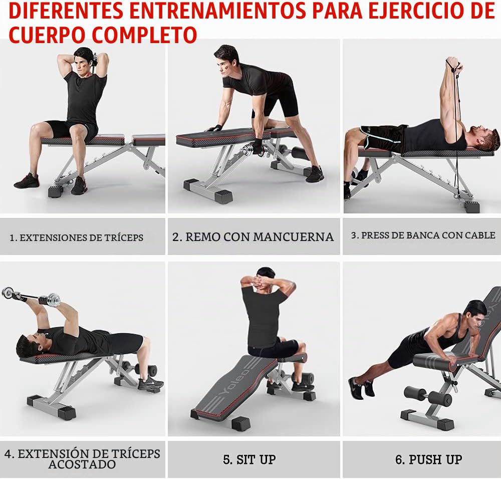YOLEO Banco de Pesas Ajustable, 660LBS Banco de musculacion plegable, Entrenamiento de Cuerpo Completo Inclinación Declinación Elevación Plana, Press de Banco para Gimnasio en Casa