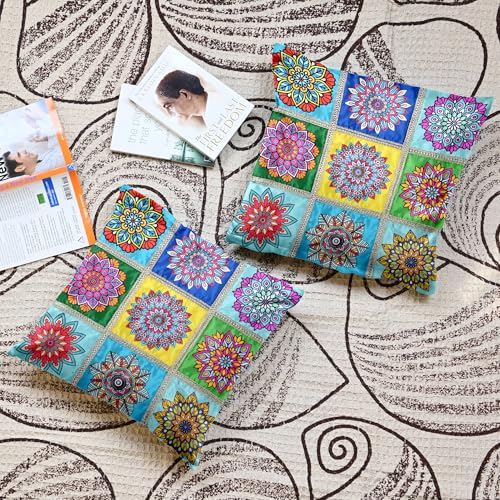 Image of Divine Casa Set of 5 Decorative Cushion Covers 16x16 Inches | Mandala Print Polyester Cushion Covers with Lace Border | Multicolor Sofa Cushion Covers for Home Decor | Multi Yellow