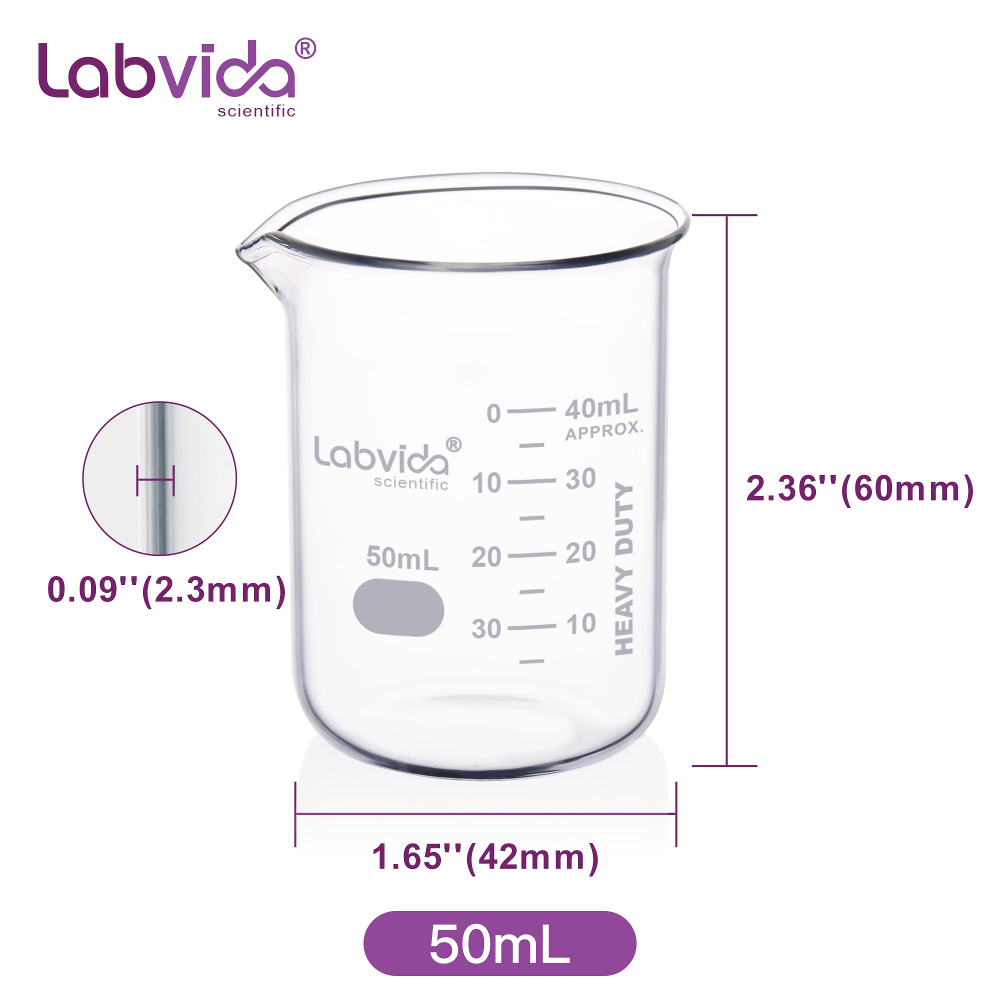 6 szt. 50 ml ulepszone grube szklane zlewki, zestaw szklanek do kieliszków, 3.3 Boro Griffin niska forma, podwójna skala, LVA002