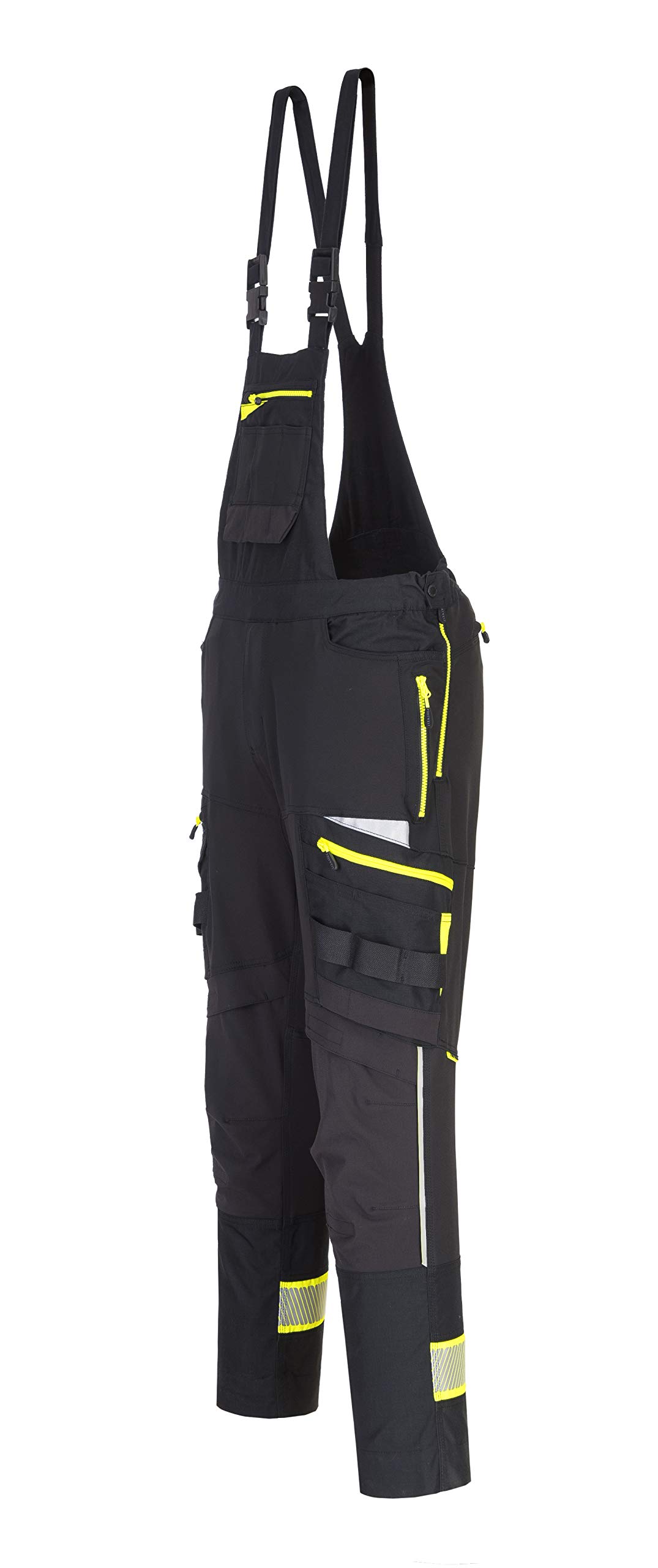 Portwest DX441 Salopette DX4 per Uomo Tessuto Stretch 4 Vie 14 Tasche Ampie | Nero, L, UPF 40+, EN 14404 Tipo 2 Livello 0, Chiusura a Bottone e Zip, Stampa Riflettente, Taschino Sul Petto, Poliestere