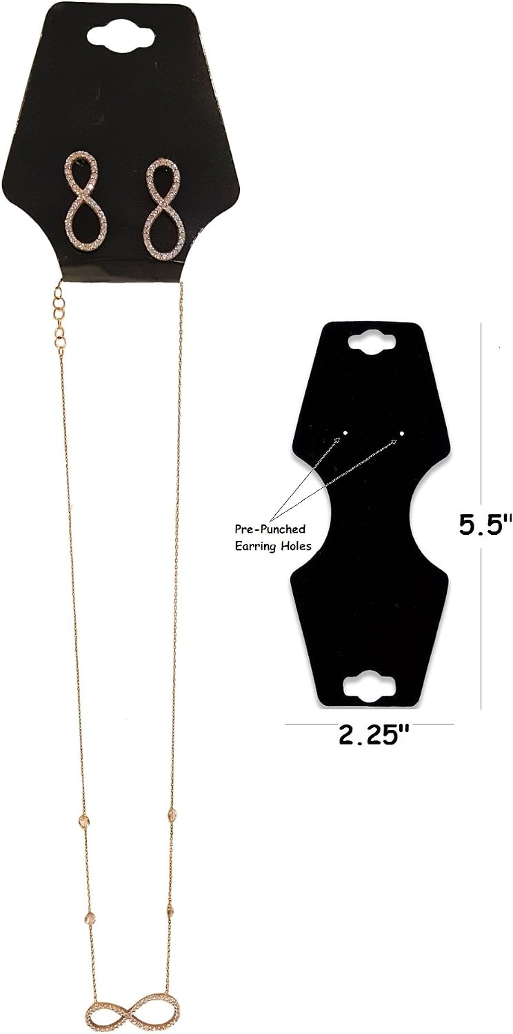 N'ice Packaging – 100 Qty Large Black 5.5" x 2.25" Necklace/Earring Jewelry Fold-Over Display Cards – New/Retail – Sales – Self-Adhesive – Reinforced Hanging Tab - Easy Use