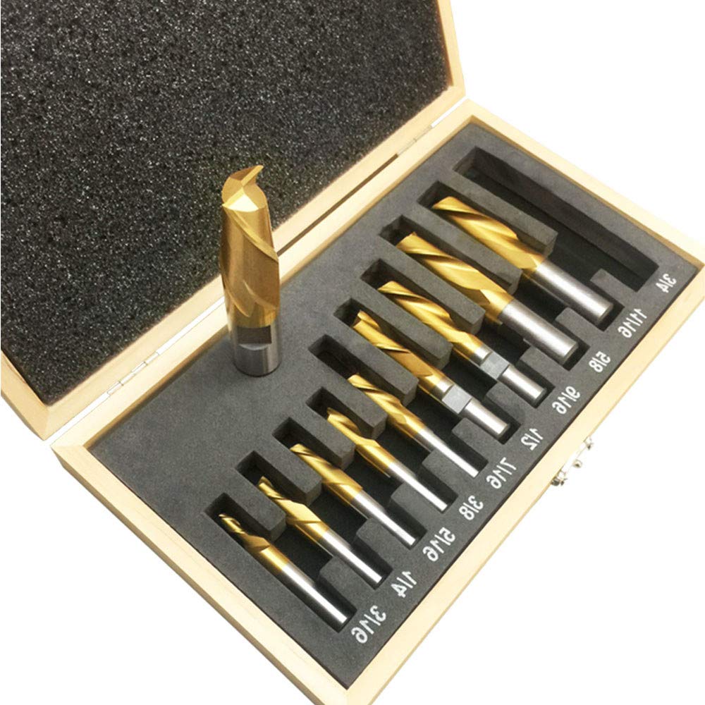 DBM IMPORTS Set of 10 PC 2 Flute HSS End Mill Set Tin Coated Single End Shank Mills