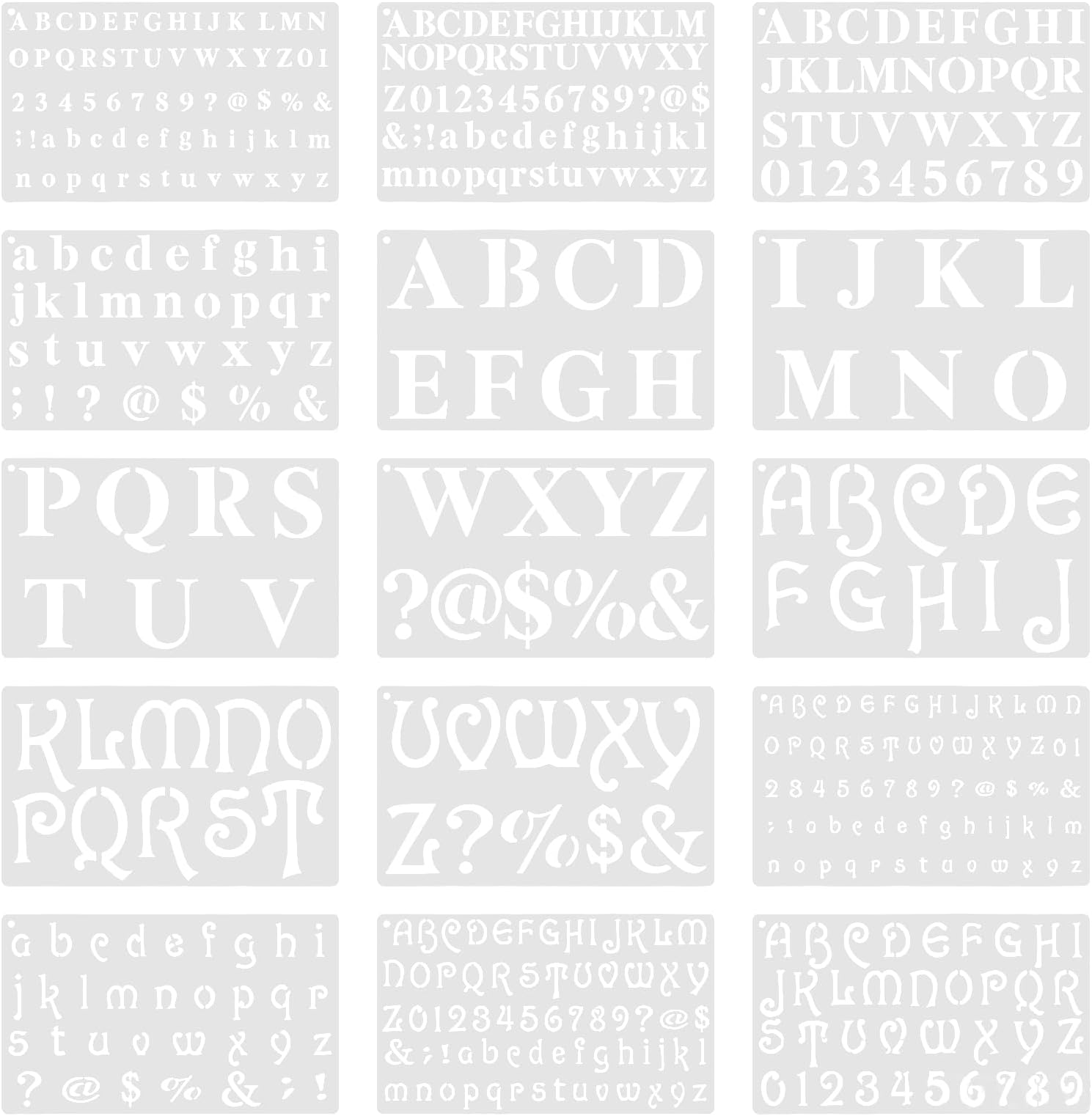 15 PCS Stencil Letters Set, Letters Stencils for Crafts Reusable, Durable ABS Plastic Lettering Alphabet Stencil, Multi-Purpose Painting Templates for DIY Projects and Home Decor