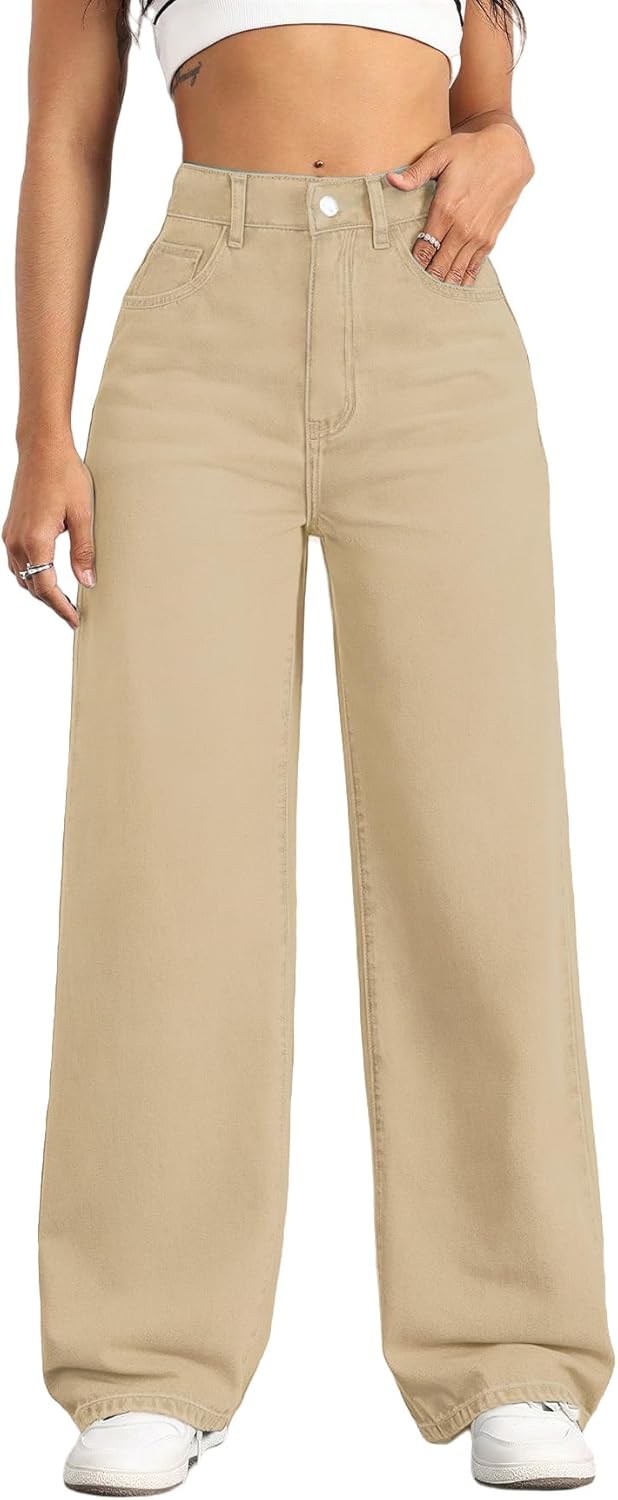Straight Leg Jeans for Women,High Waisted Wide Leg Loose Stretchy Boyfriend Denim Pants Baggy Jeans for Women