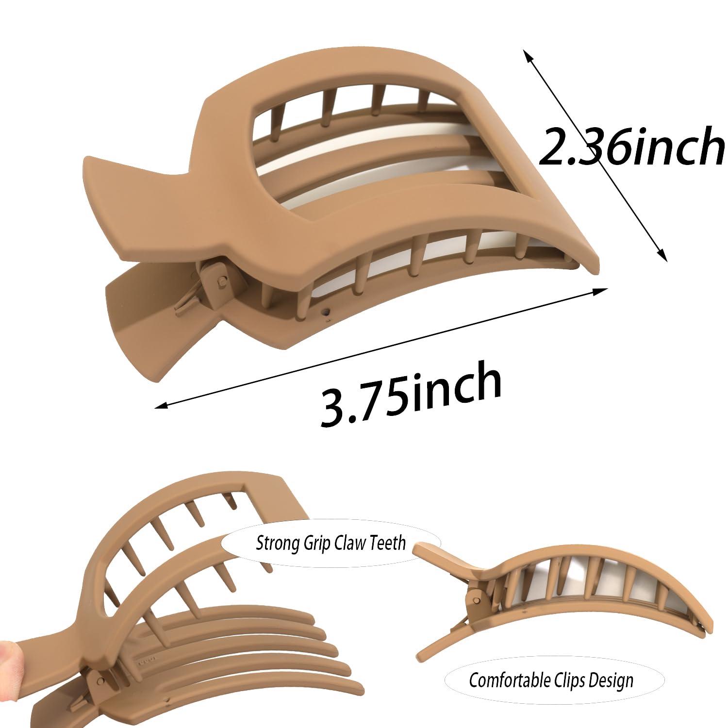 4 PCS Flat Hair Clips for Women, Ergonomic Curved Claw Clips for Thick Thin Curly Hair, Round Flat Strong Hold No Slip Grip Claw Clips for All Hair Textures - Image 2