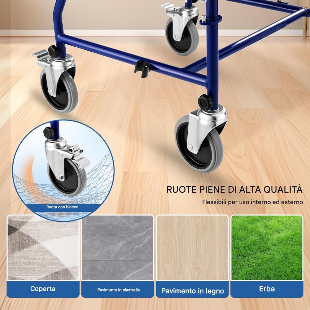 BAKAJI Sedia a Rotelle da Bagno con Vaso Rimovibile, Schienale e Seduta Ergonomica con 4 Ruote Piroettanti, Ausilio per Anziani, Disabili e Persone con Mobilità Ridotta, 53 × 57,5 × 94 cm