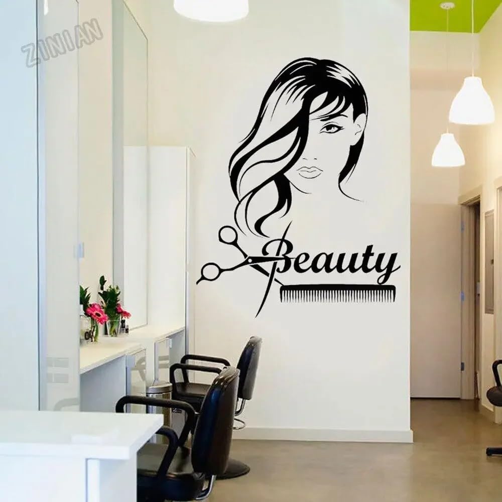 Beautiful Long Hair Scissors Wall Stickers Beauty Salon Vinyl Wall Decals for Woman Room Barbershop Home Decor Wall Murals 33x42cm