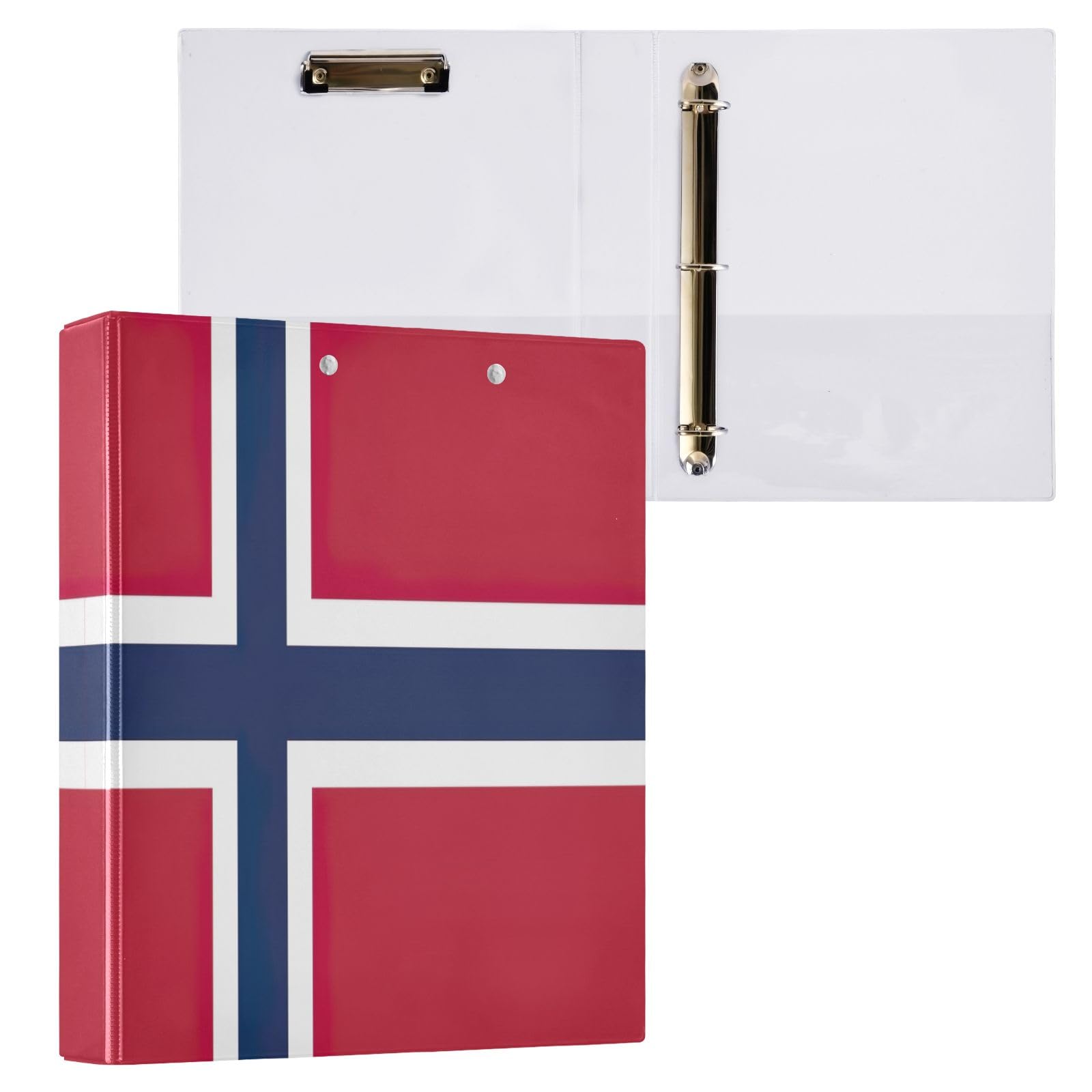 1.5 Inch Binder 3 Ring, Norway Flag Three Ring Binders Decorative with 3 Interior Pockets, Durable Basic Binders for Work School Office, 1 Pack