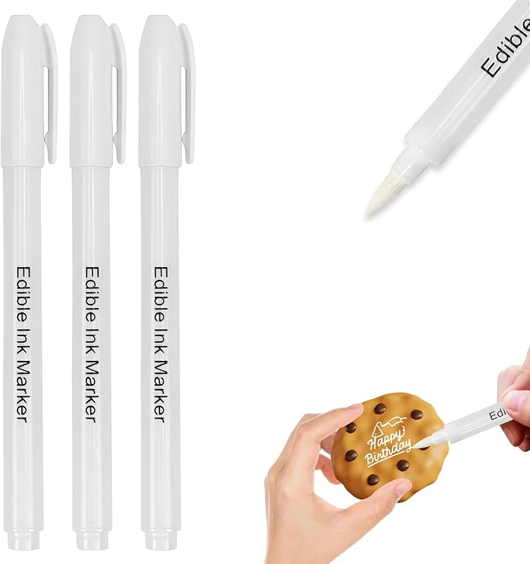 Cycayit White Edible Markers，3-Pack White Edible Ink Markers for Cookies，Food Coloring Pens for Biscotti, Fondant, Frosting, and Party Decorating – Ideal for DIY Desserts, Hard Cookies, and Custom Designs