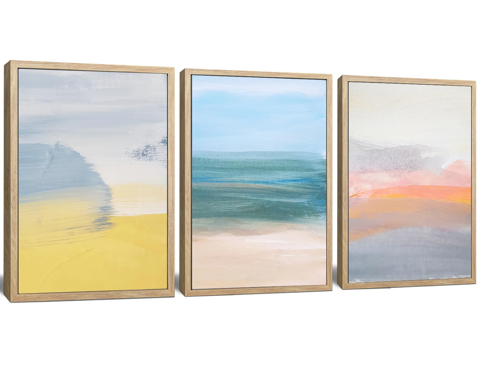 Colorful Abstract Seascape Canvas Wall Art Prints Blue Sea Sunset White Beach Painting Decor Modern Framed Artwork Pictures for Bathroom Living Room Office Decoration 12" x 16"