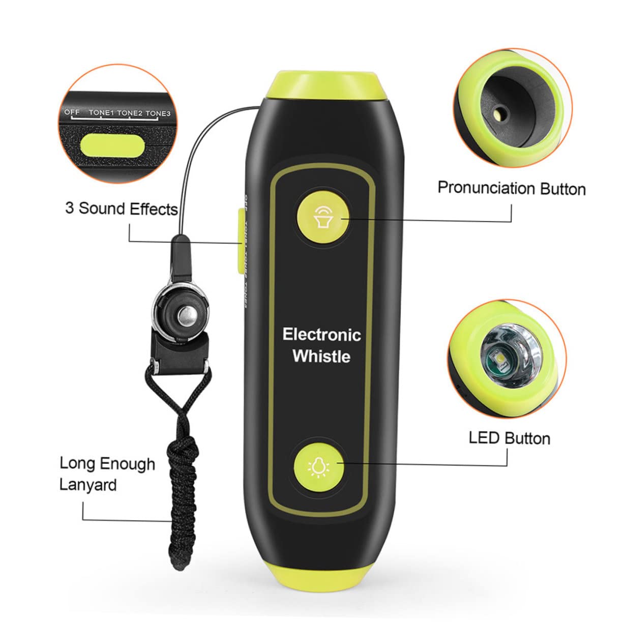 Fischietto Elettronico da Allenamento con Luce SOS Volume e Portatile per Arbitri Istruttori e Outdoor Sicurezza e Controllo Traffico Verde Senza Batterie