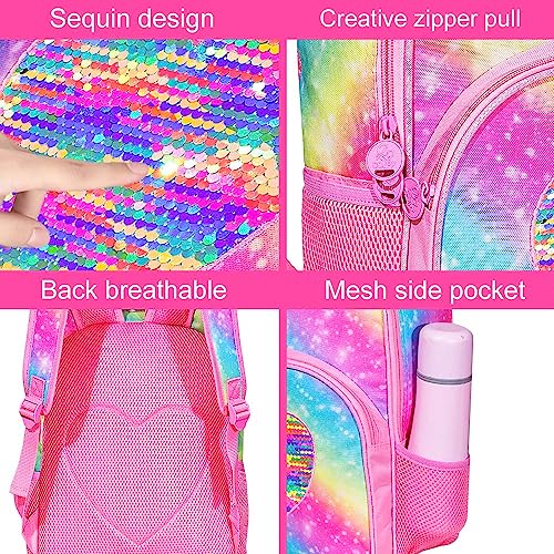 4Pcs Kids Backpacks For Girls, 14.5" Little Kid Unicorn Sequin Preschool School Bookbag And Lunch Box #TOP4