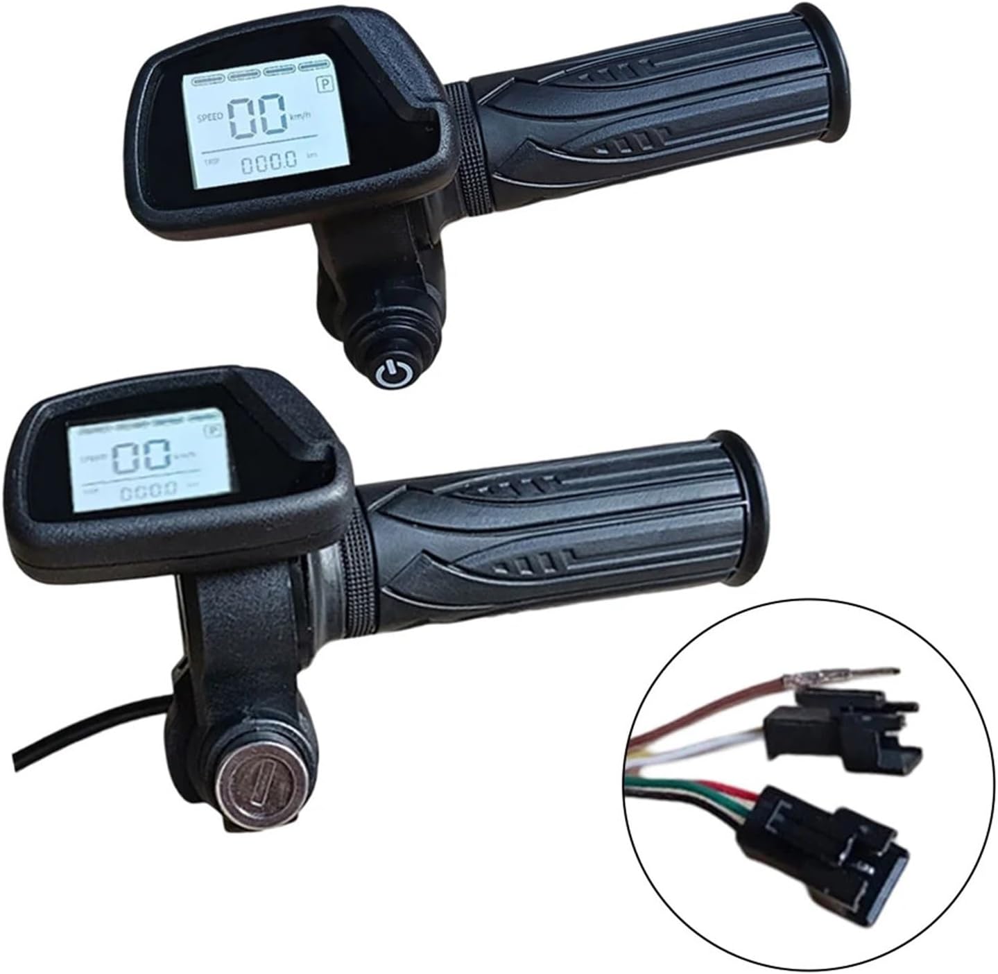 BUSTALOZZII 48V Electric Bike Handlebar Throttle 5pin Hall Throttle with LCD Display Compatible with E-Bike E-Scooter Speed Control Thumb Accelerator(Key Start 48V)
