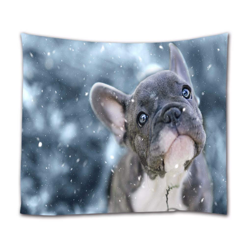 A.Monamour Cute Little French Bulldog And His First Snow Animal Lovers Themed Print Boho Hippie Mandala Wall Hanging Tapestry Wall Art Decors Fabric Tablecloth 102x153cm