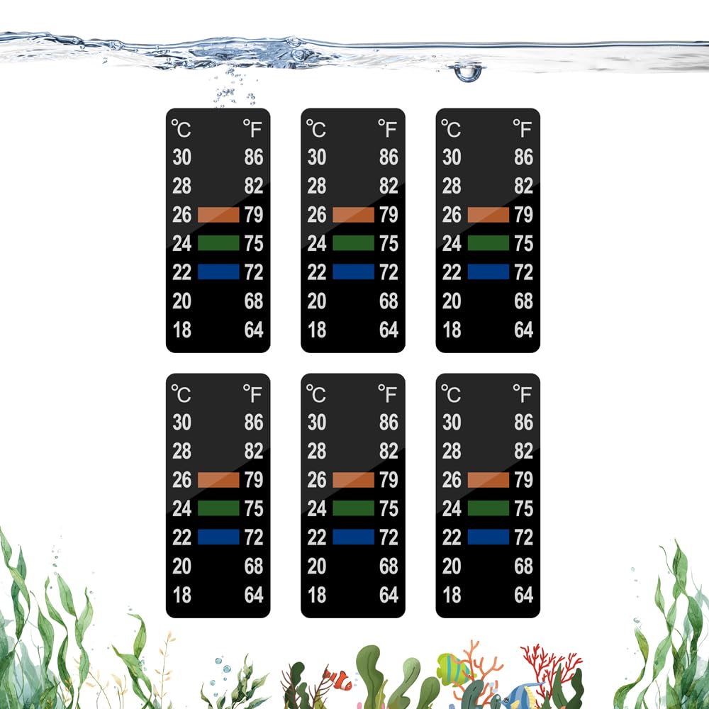 Adhesive Fish Tank Thermometer Strip Aquarium Thermometer Sticker Display 64-86 18-30 Brewing Thermometer Test Strip 6 PCS 1