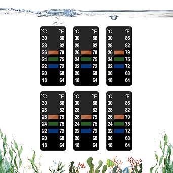 Adhesive Fish Tank Thermometer Strip Aquarium Thermometer Sticker Display 64-86F 18-30C Brewing Thermometer Test Strip 6 PCS 1.58" x 0.67"