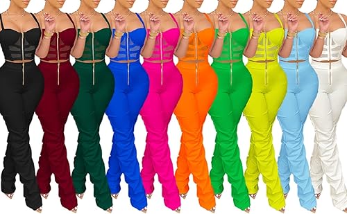 Miniatura 4 de Zoctuo - Overol sexy para mujer, sin mangas, con cuello halter, para fiesta, club, conjunto de 2 piezas, tiro alto, pantalones huecos