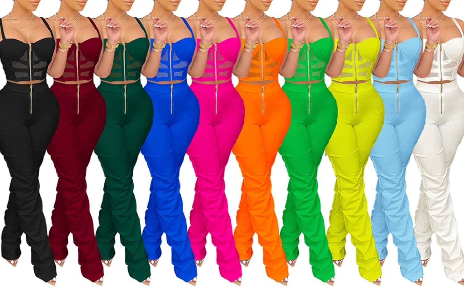 Miniatura 4 de Zoctuo - Overol sexy para mujer, sin mangas, con cuello halter, para fiesta, club, conjunto de 2 piezas, tiro alto, pantalones huecos