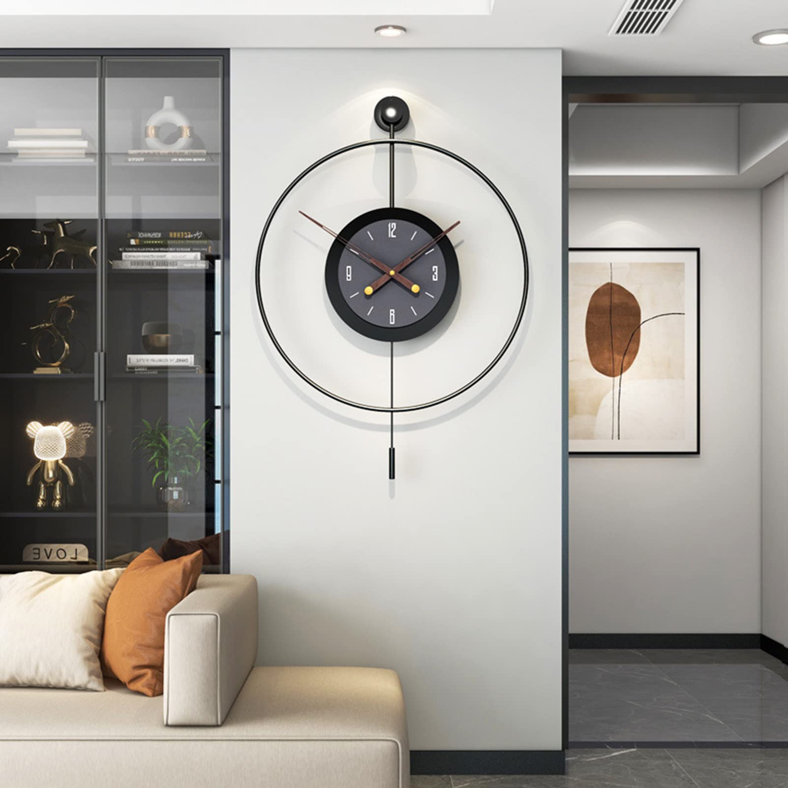 Minimalistyczny metalowy zegar ścienny, nowoczesny zegar ścienny do wystroju salonu, artystyczny żelazny okrągły zegar z wahadłem, duży zegar ścienny do dekoracji kuchni, biura, czarne zegary