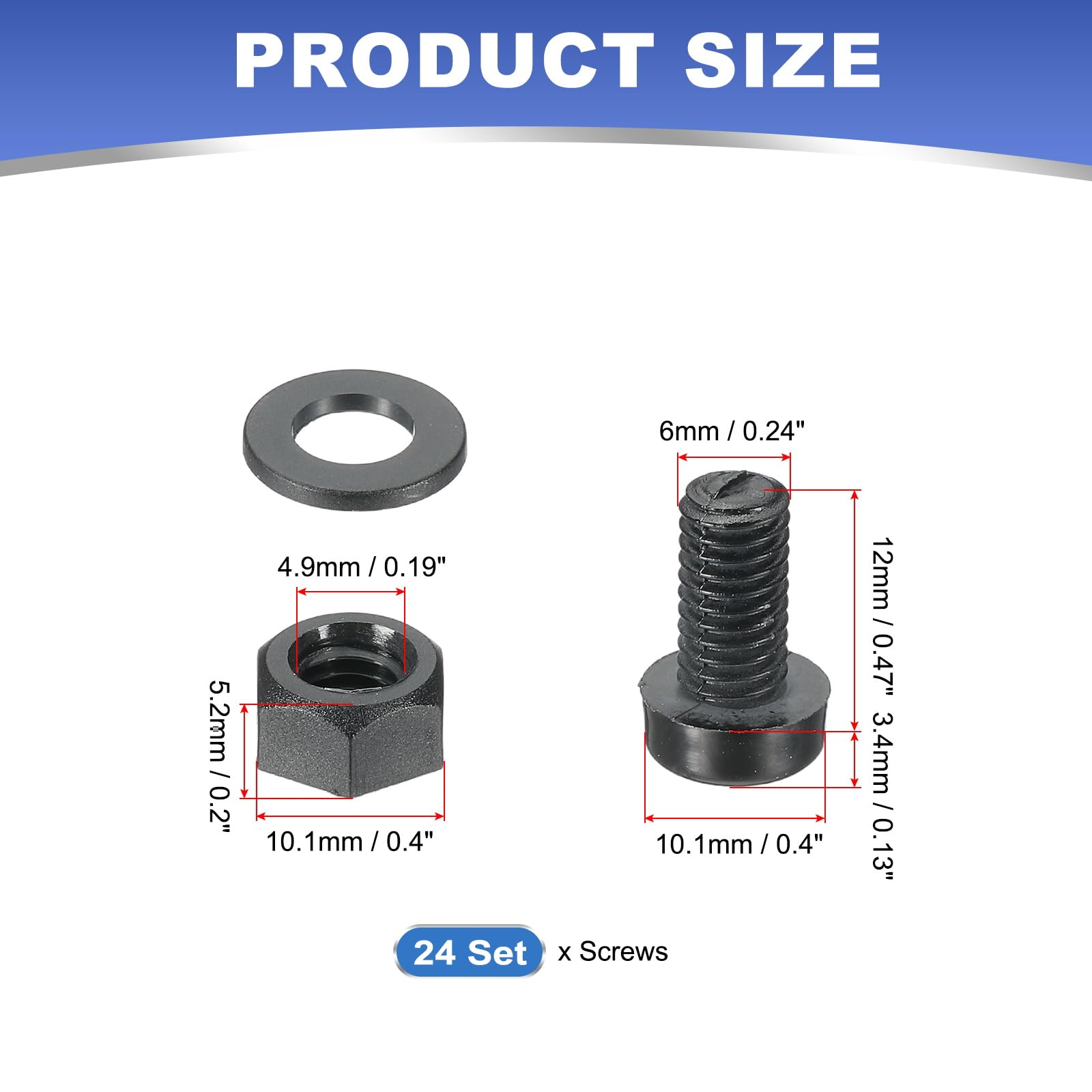 PATIKIL M6x12mm Black Nylon Bolts Plastic Nuts Full Thread Head Screws, 24 Pcs, M6*12mm - Image 2