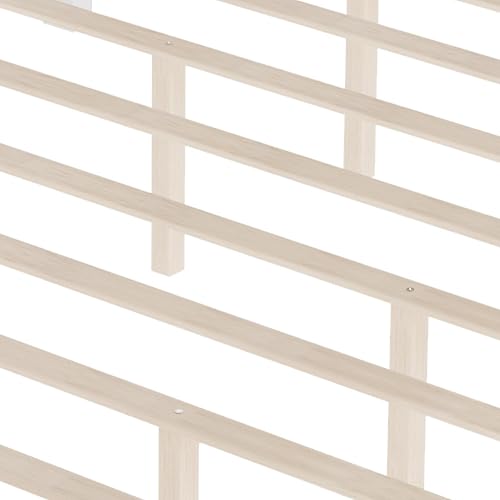 Miniatura 21 de LZ LEISURE ZONE Cama de plataforma de madera maciza de estilo moderno con cabecero, estribo, marco de cama de madera y patas de soporte central de