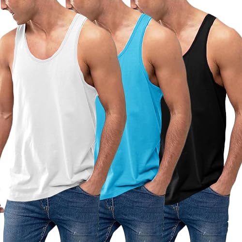 COOFANDY Herren Tops Packer Gym Sport Tee Ärmellos Shirt Black/White/Blue XXL