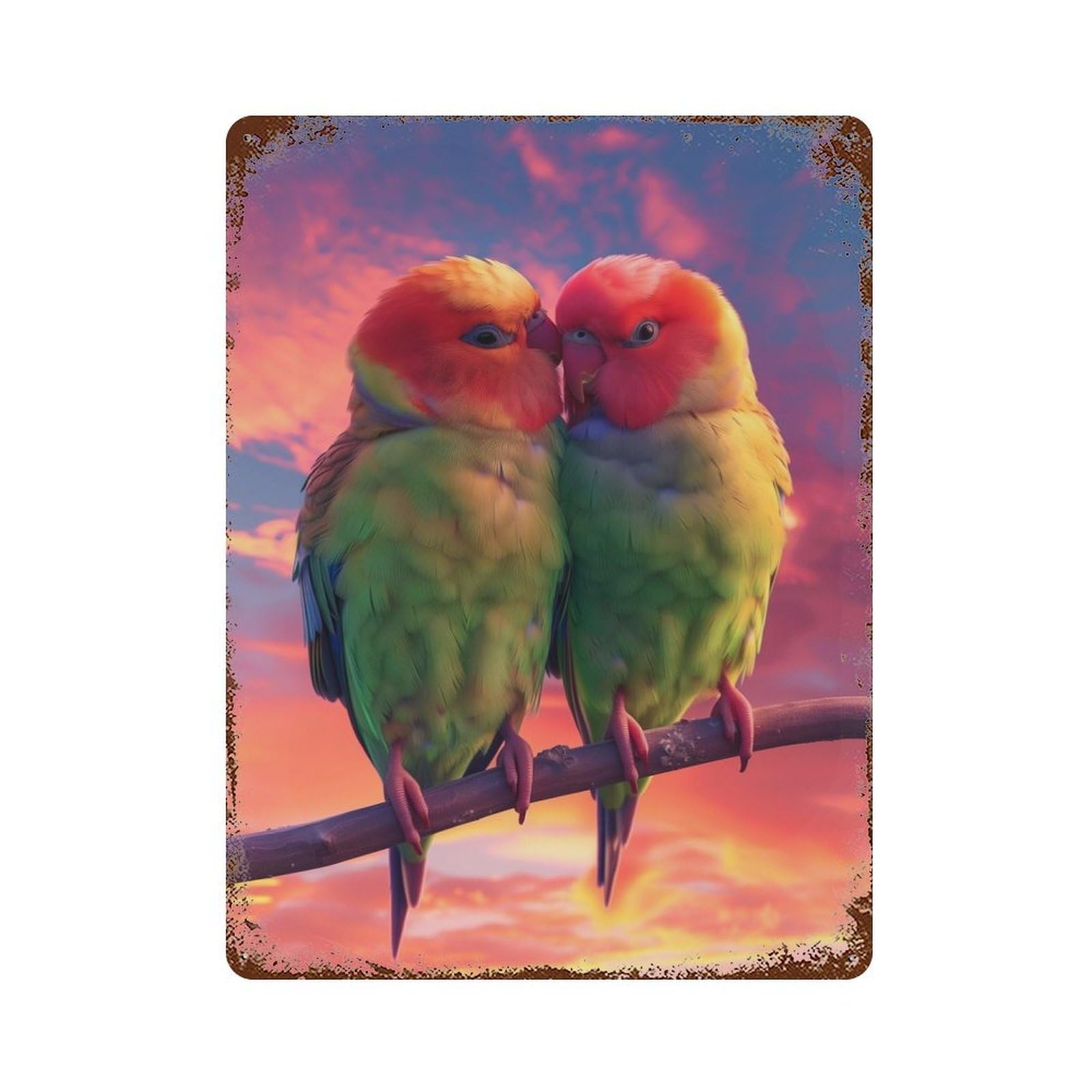 Lovebirds Sunset Embrace Vintage Rust Metal Sign 15.7"x11.8", for Basement, Hobby Room And Garage Decor, Farmhouse Wall Decor