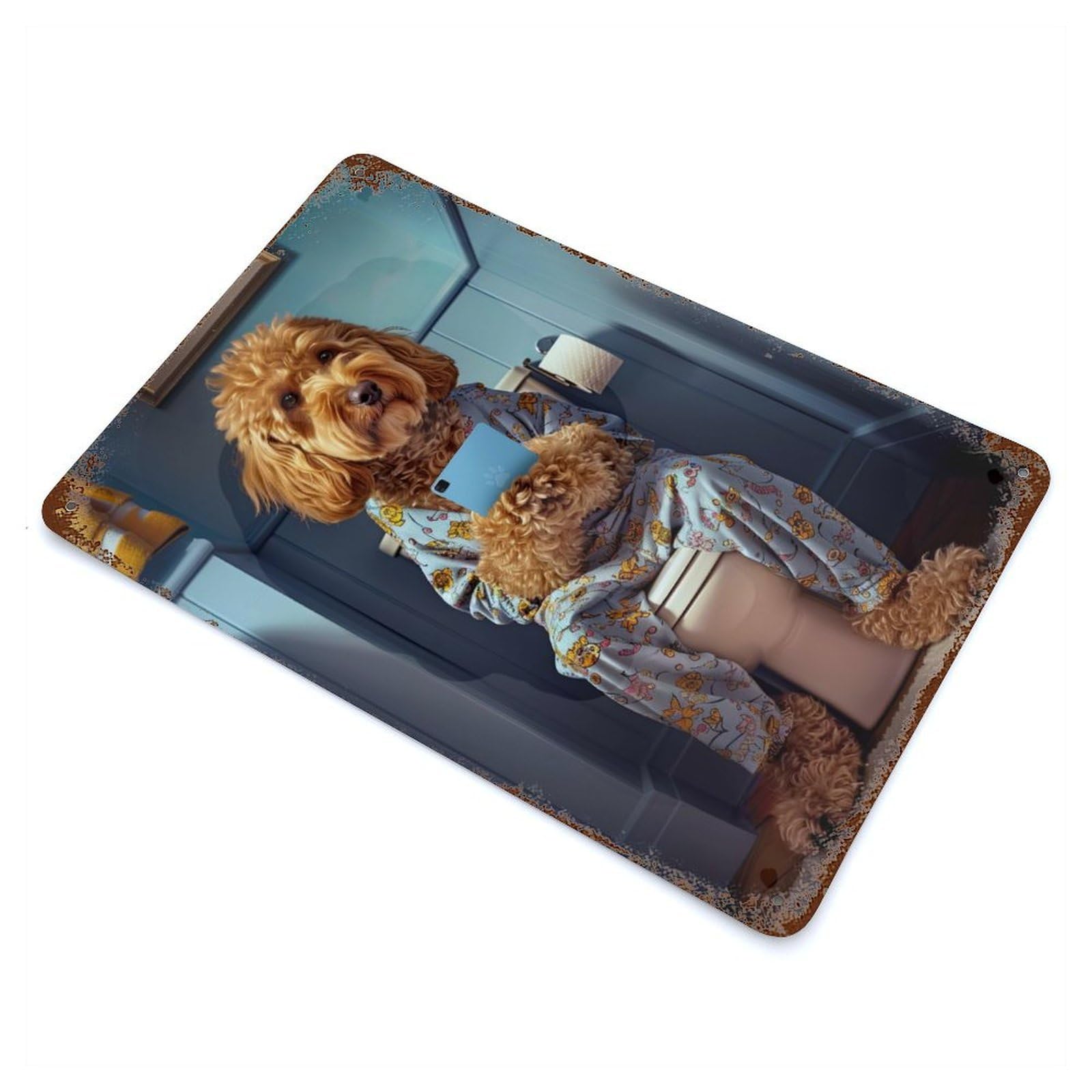 Garage Style Cockapoo on The Toilet Rusty Metal Tin Sign 11.8"x7.9", Farmhouse Wall Decor for Bar And Workshop