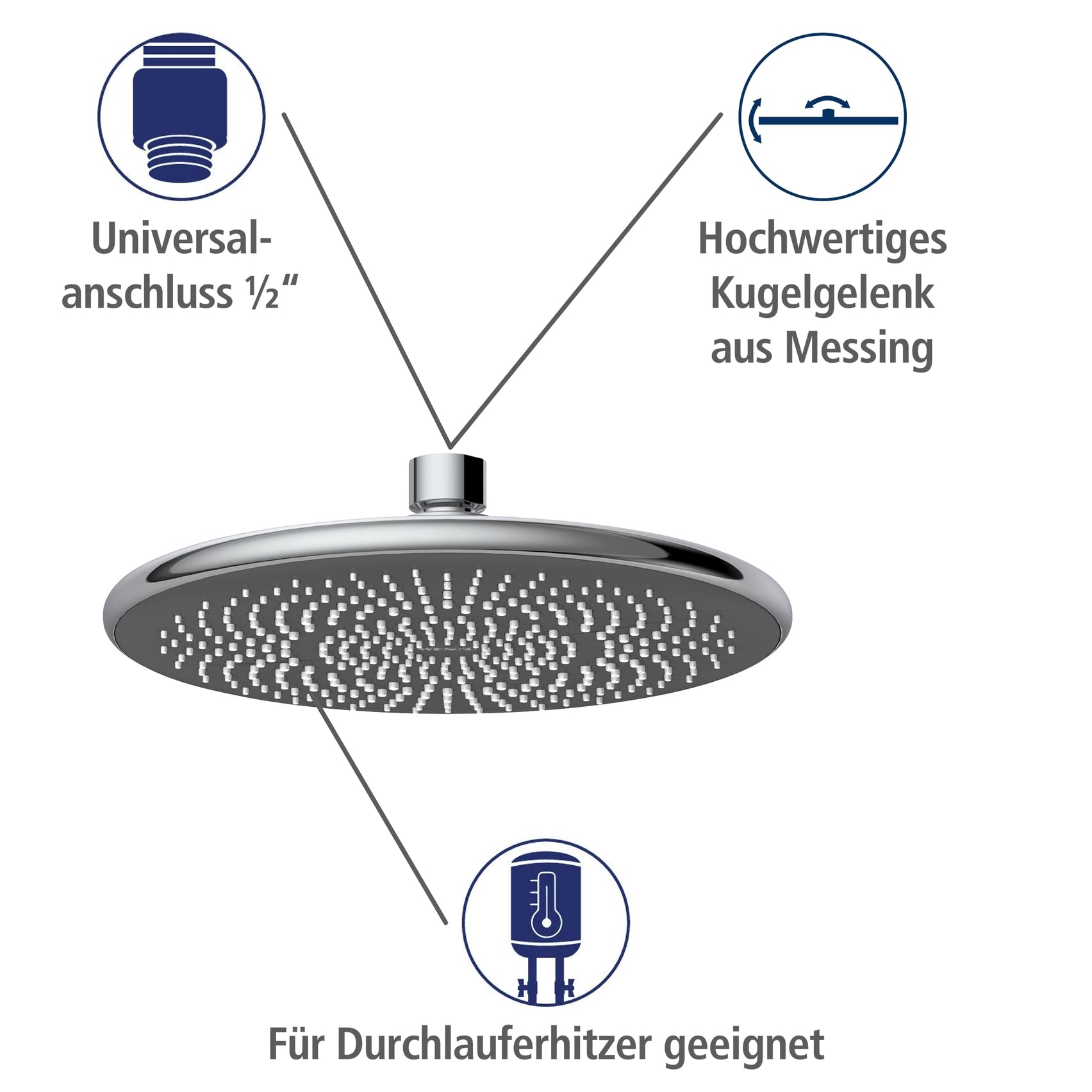 WENKO Duschsystem Watersaving, Duschstange mit wassersparendem Regenduschkopf und Handbrause, Höhenverstellbar, Edelstahl, 75-120 cm, Chrom
