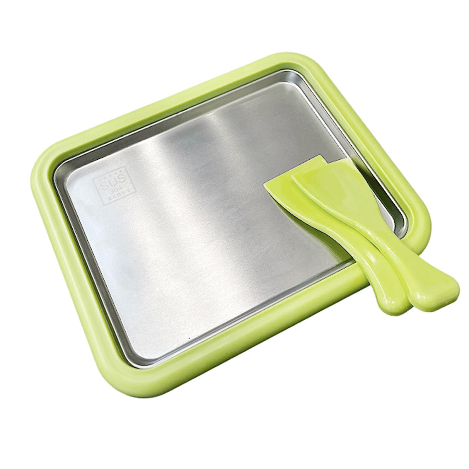 Macchina per gelato arrotolato, Acciaio inossidabile 304 Macchina per gelato istantaneo con 2 spatole Vassoio per arrotolato istantaneo 26,4 x 21,6 x 4 cm