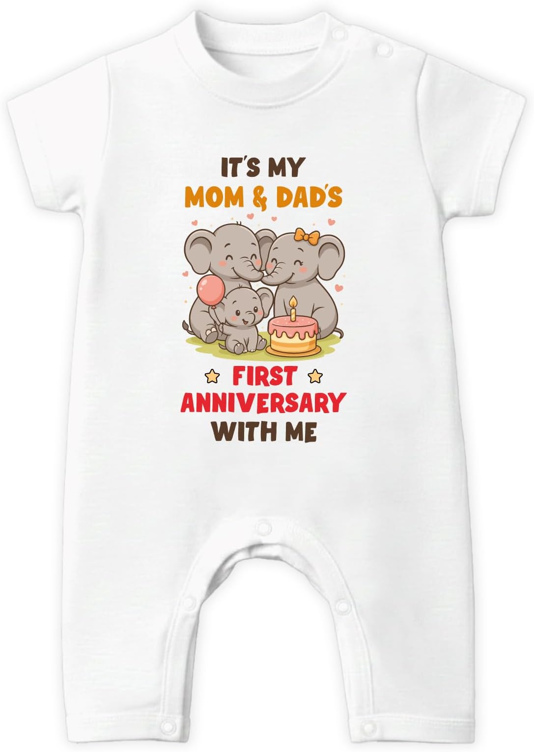 Baby Buzz “It’s My Mom & Dad’s First Anniversary With Me” New Born Baby Dress Romper For Boy Girl | 100% Cotton Anniversary Celebration Bodysuit