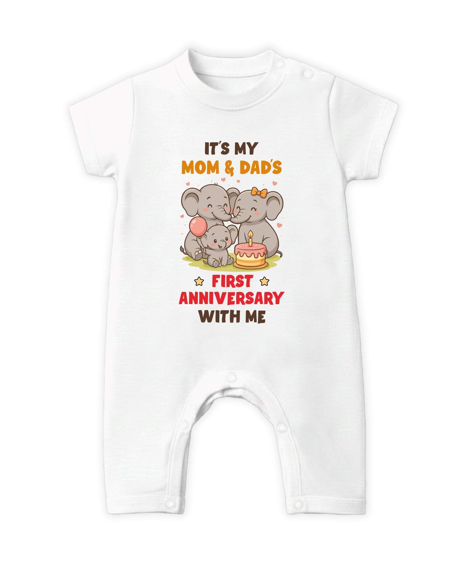 Baby Buzz “It’s My Mom & Dad’s First Anniversary With Me” New Born Baby Dress Romper For Boy Girl | 100% Cotton Anniversary Celebration Bodysuit