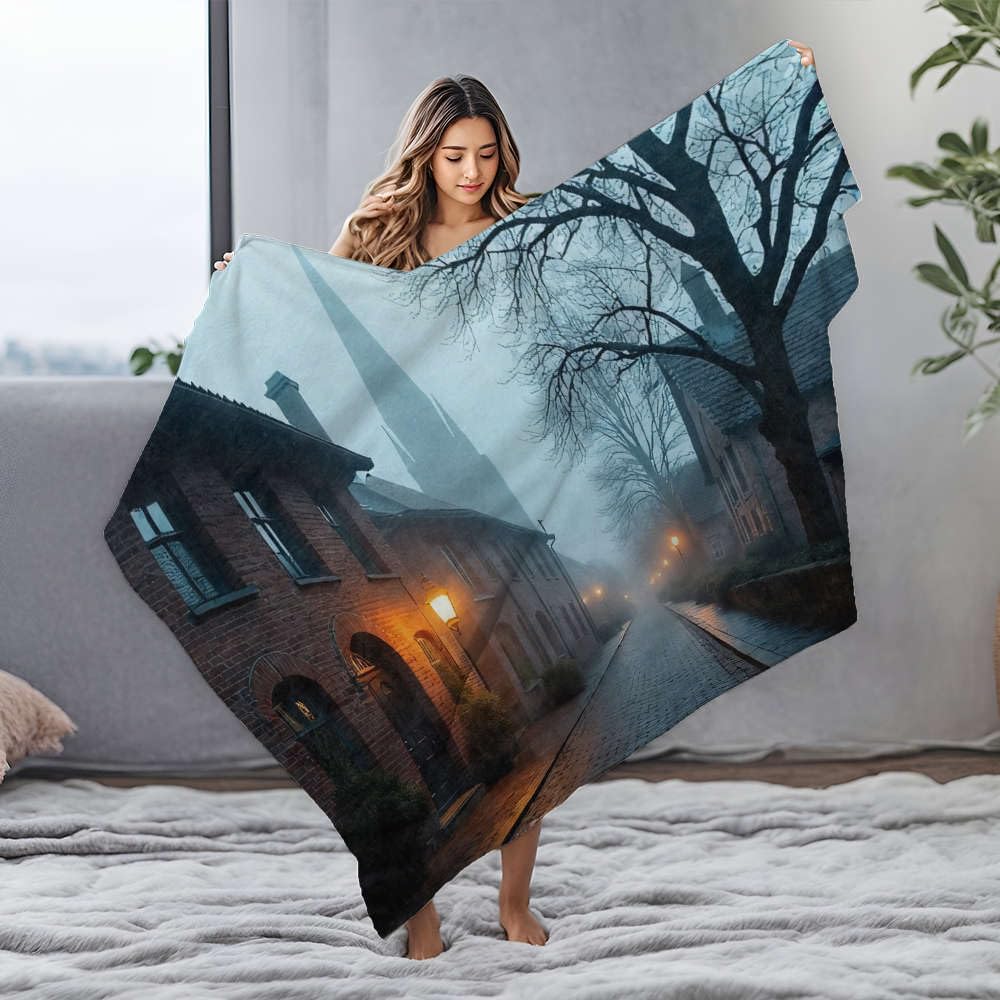 Couverture flanelle chiot au motif de rues pavées pour canapé