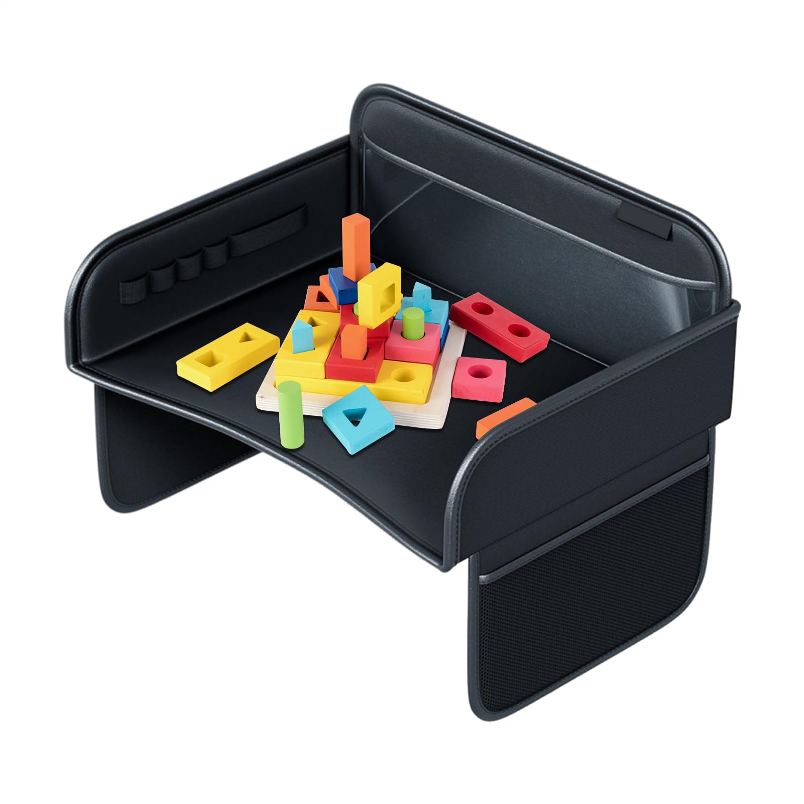 Tablette De Voyage Enfant - Plateau Genoux En Cuir PU Pour Siège Auto Bébé - Support Pour Tablette Organisateur De Bureau Pour Genoux Avec Gobelet À Collations Pour Enfant Et