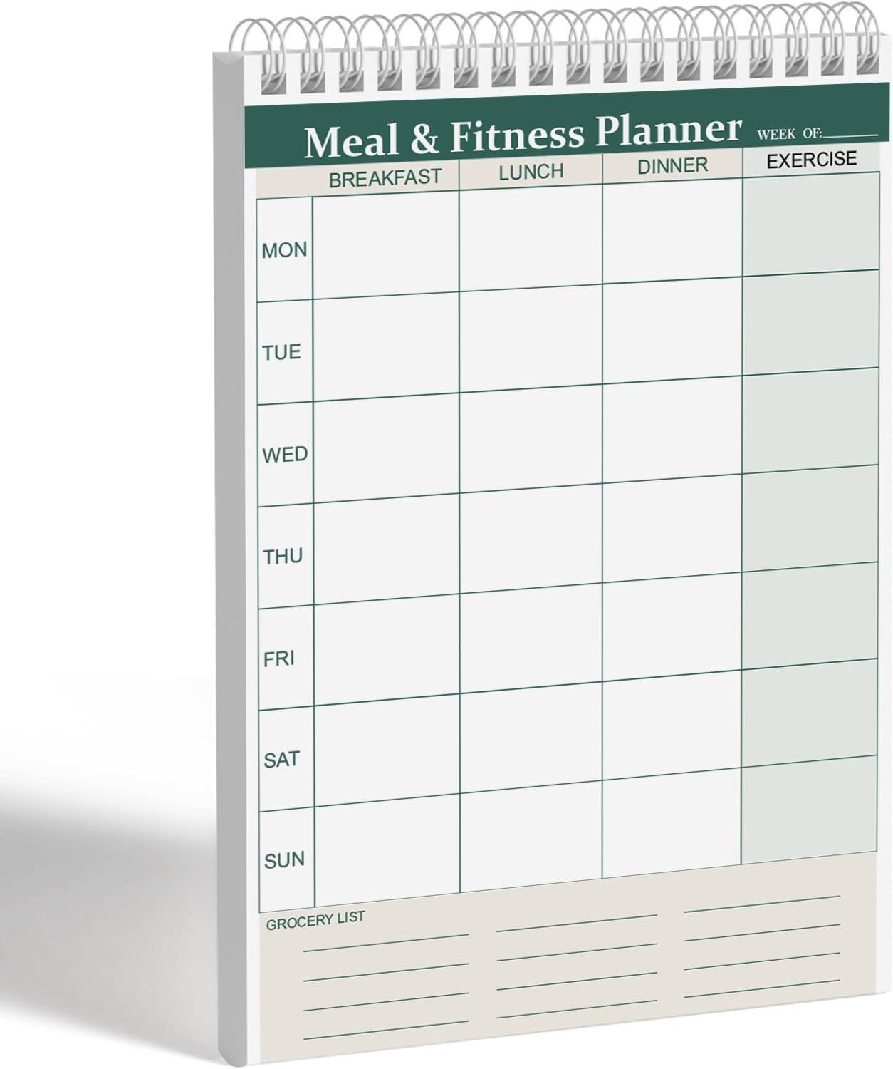 AccuPrints Planificador semanal de comidas A5 con lista de compras de ejercicios, 50 hojas en un bloc, tamaño: 14 x 21 cm, para lista de comestibles