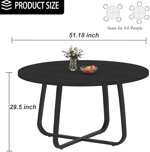 Miniatura 2 de LVB Mesa de comedor redonda negra de 51 pulgadas, mesa de cocina moderna de metal de madera, comedor industrial pequeño para 4 a 6 personas, comedor