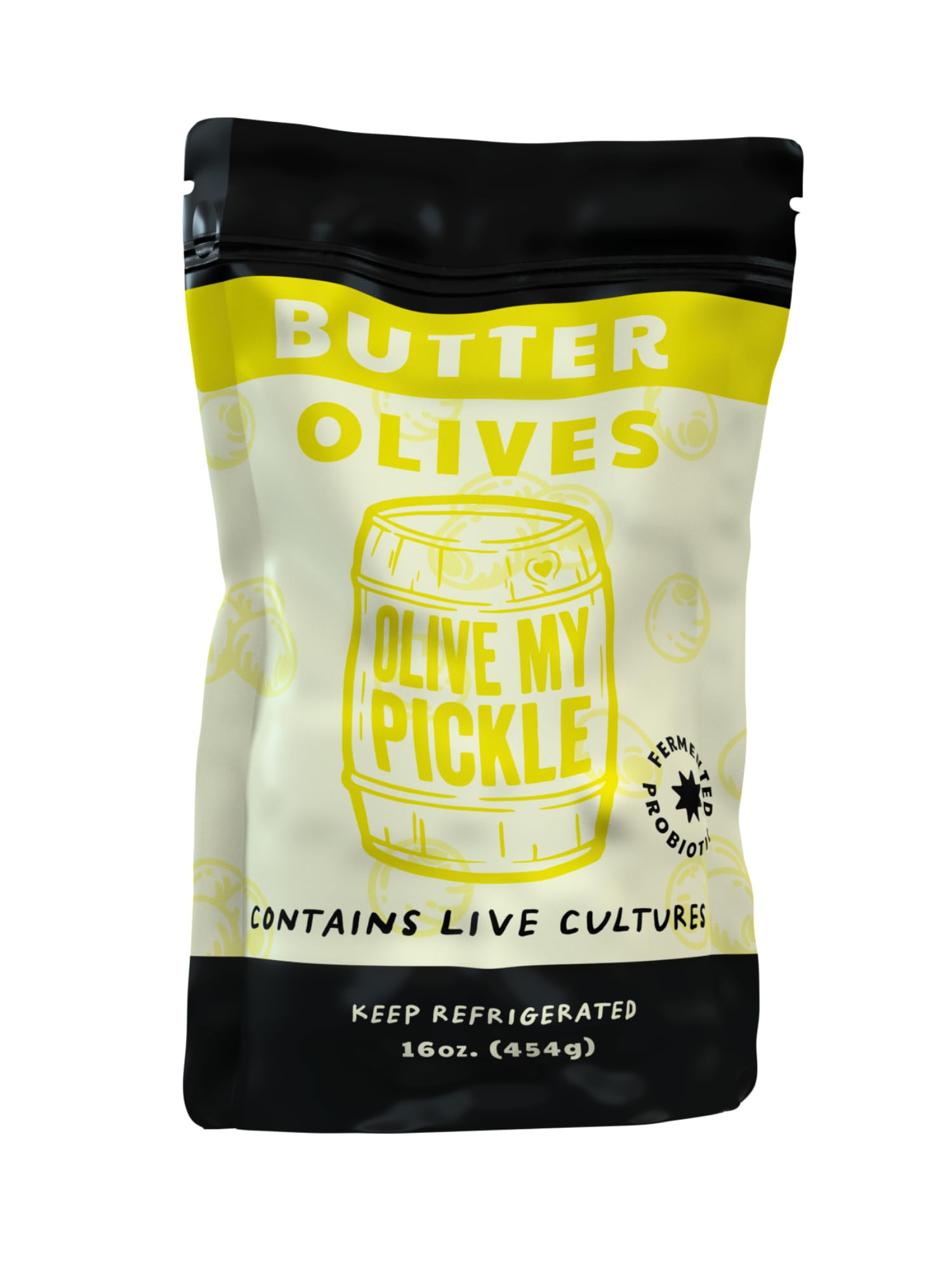 Olive My Pickle Green Olives Pitted Butter 16 oz | 1 Pack Bundle of Healthy Live Culture Castelvetrano Olives Pitted for Gut Health | Perfect Olive Snack Packs for Paleo Diets & More - 16oz per bag