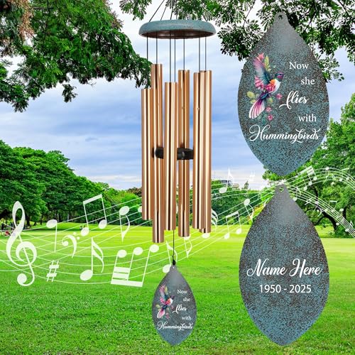 Image of ASTARIN Personalized Memorial Wind Chimes, 35 inch Deep Tone Hummingbird Wind Chimes Memorial Gifts for Loss Mom Dad, Sympathy Windchime in Loving Memory of Loss Loved One(Produced in Texas)