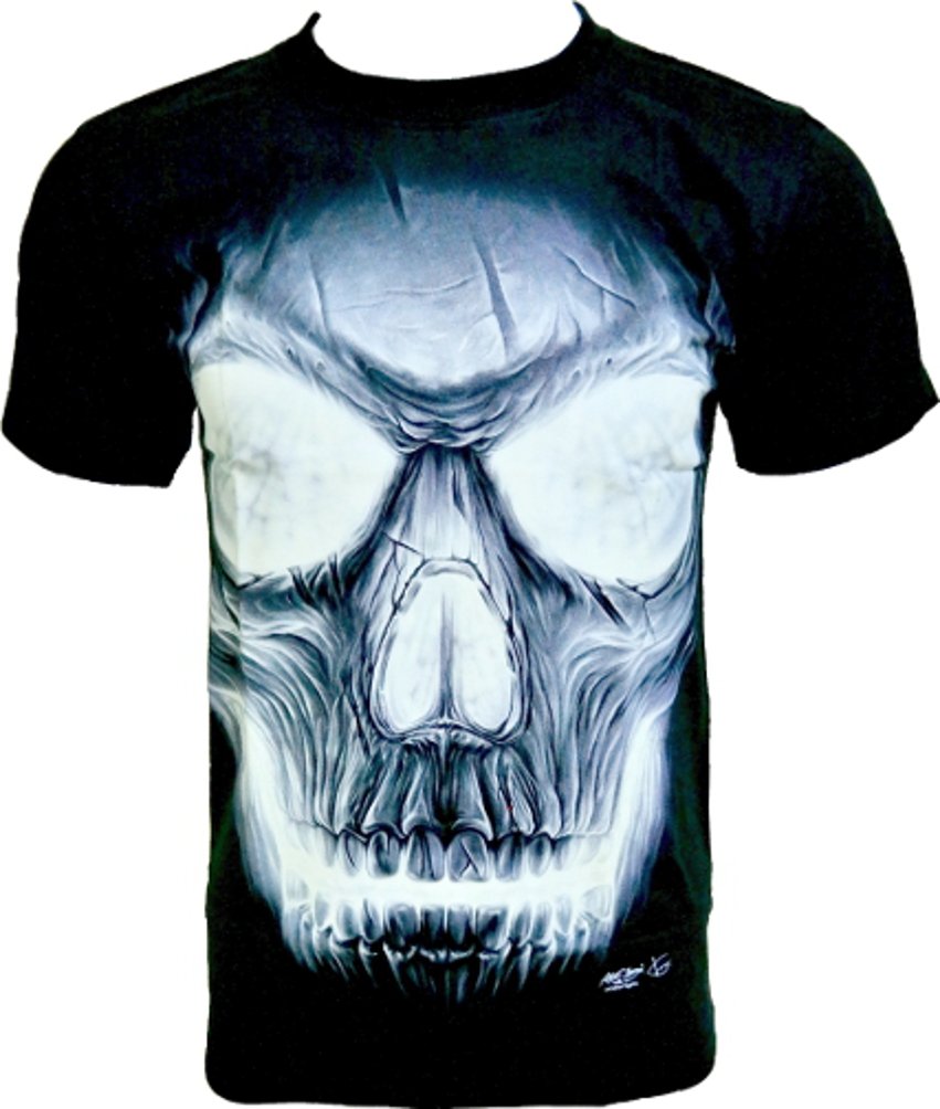 Illuminated Skull T-Shirt Glow in The Dark Black Sz s m l XL XXL gr538