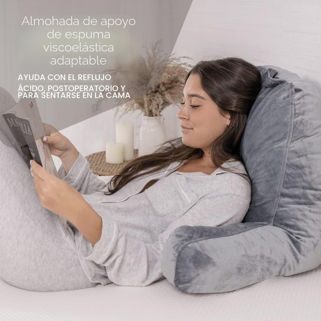 Milliard Almohada de Lectura con Espuma Viscoelástica Triturada, Cojín de Apoyo Lumbar - Ideal como Respaldo para Leer o Jugar a Videojuegos (45 cm x 38 cm) (Gris)