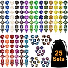 DND Double-Colors Polyhedron Dice Set for Dungeons and Dragons D&D RPG MTG Table Games D4 D6 D8 D10 D% D12 D20 25 Colors Dice with 1 Large Flannel Bag, 25 x 7 175 Pieces