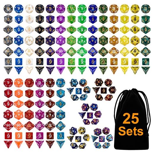 DND Dice Set 25 x 7 (175 Pieces) Double-Colors Polyhedron Dice for Dungeons and Dragons D&D RPG MTG Table Games D4 D6 D8 D10 D% D12 D20 25 Colors Dice with 1 Large Flannel Bag