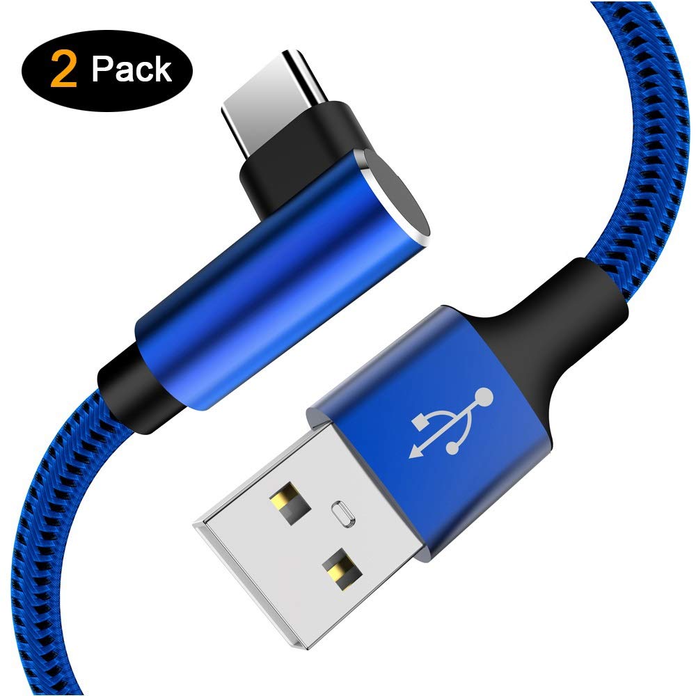 Galaxy S21 Charger,Right Angle USB Type C Cable（2 Pack 6.6FT） Fast Charger Nylon Braided Cord for Samsung Galaxy S20 S10 S9 Note 20, OnePlus 8 Pro 8T Nord N10 5G N100 LG Velvet 5G/G7 G8 V60 (Blue)