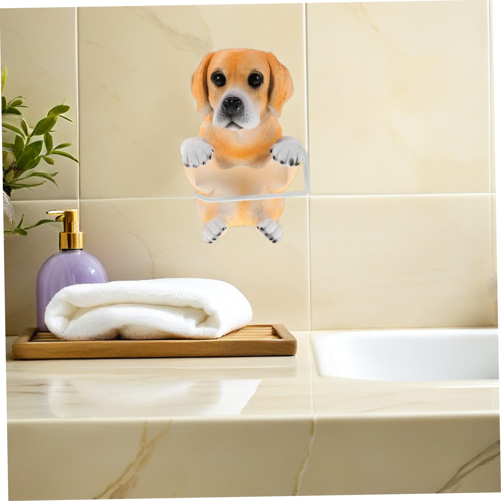 Portarrollos Naranja Forma de Perro de Resina de Papel Higiénico