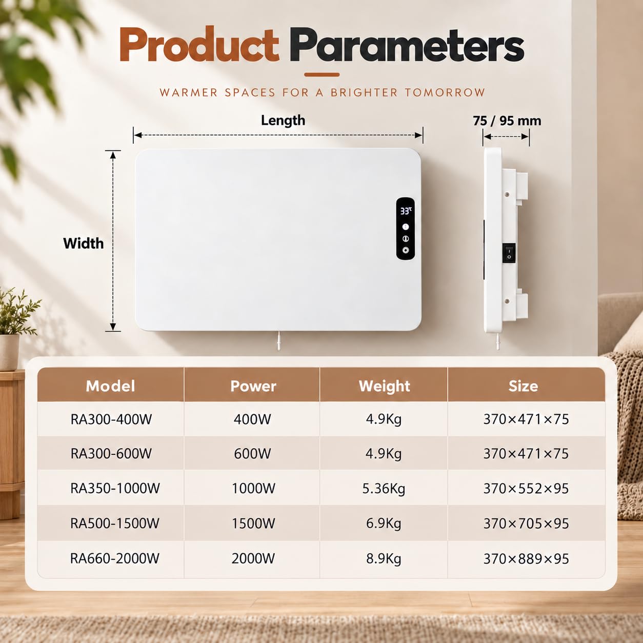 Radiateur à Panneau, Convecteur Intelligent WiFi pour Maison et Bureau 600W